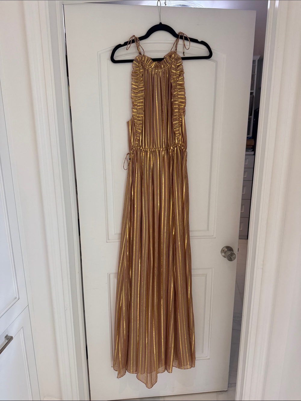 Ulla Johnson Gold Metallic Ruffle-Trim Maxi Dress